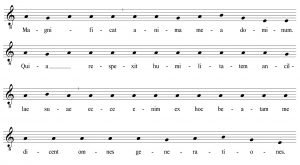 The opening plainsong verses, written in modern notation.