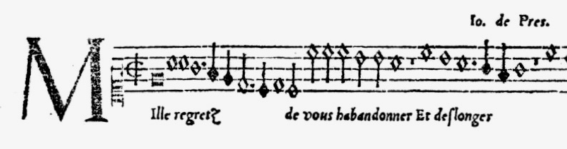 Opening of the chanson Mille regretz, attributed to Josquin des Prez, from the superius partbook of L'unzieseme livre contenant vingt & neuf chansons amoureuses a quatre parties.