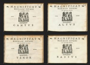 The cover pages of each Magnificat book, separated by voices.