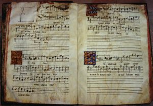 Opening of Morales’s Magnificat quarti toni (Et exultavit), Toledo Cathedral, Manuscript polyphonic choirbook.